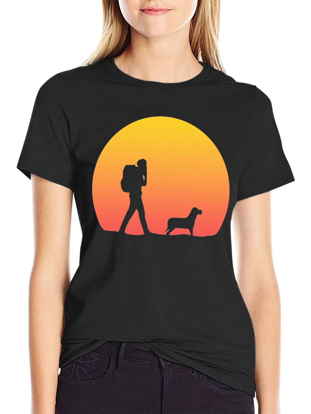 Hiker & Dog Sunset Silhouette T-Shirt