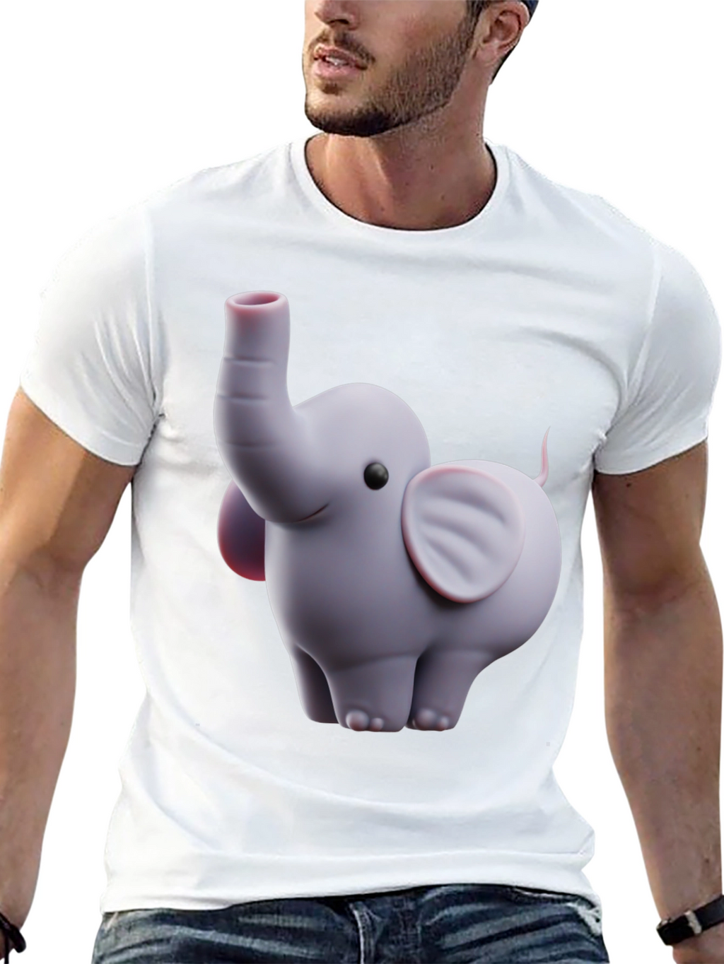 Cute Elephant Graphic Tee - Black Cotton Blend