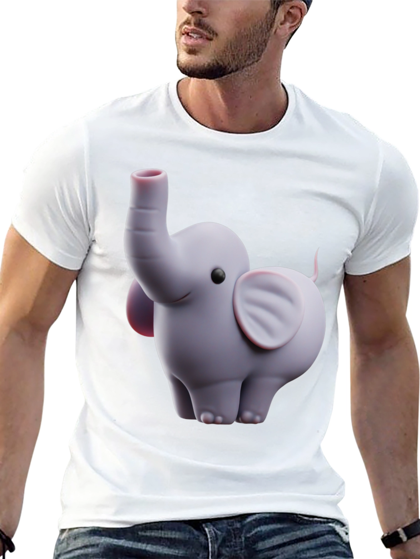 Cute Elephant Graphic Tee - Black Cotton Blend