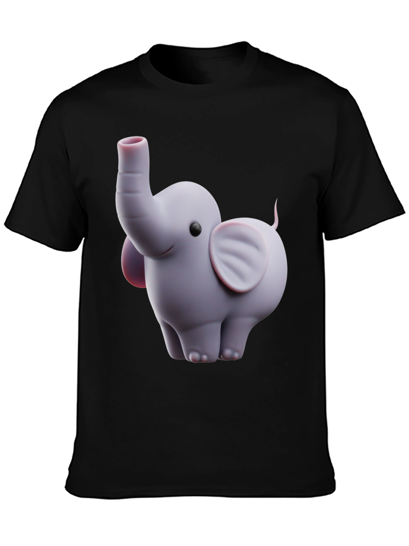 Cute Elephant Graphic Tee - Black Cotton Blend