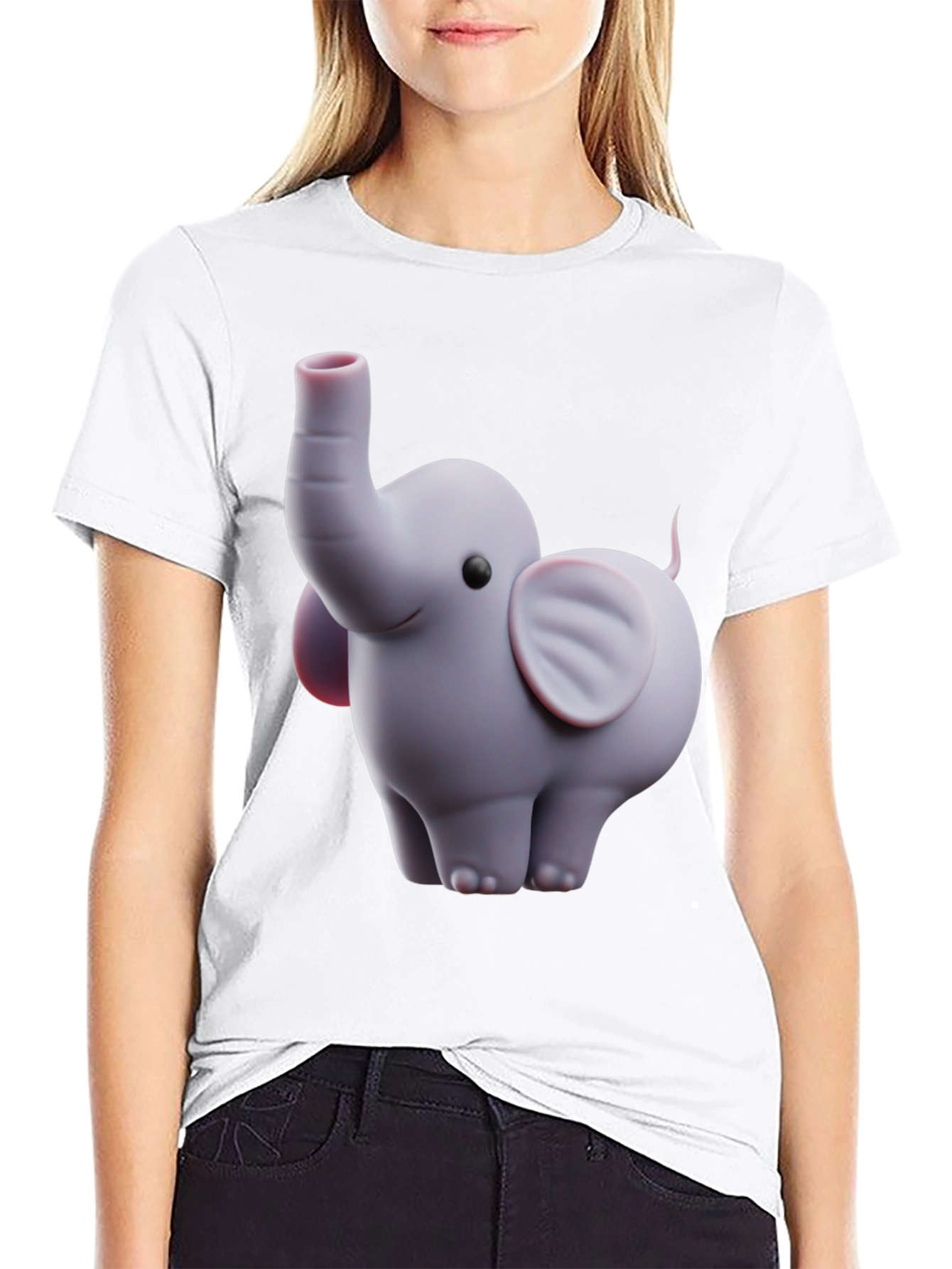 Cute Elephant Graphic Tee - Black Cotton Blend