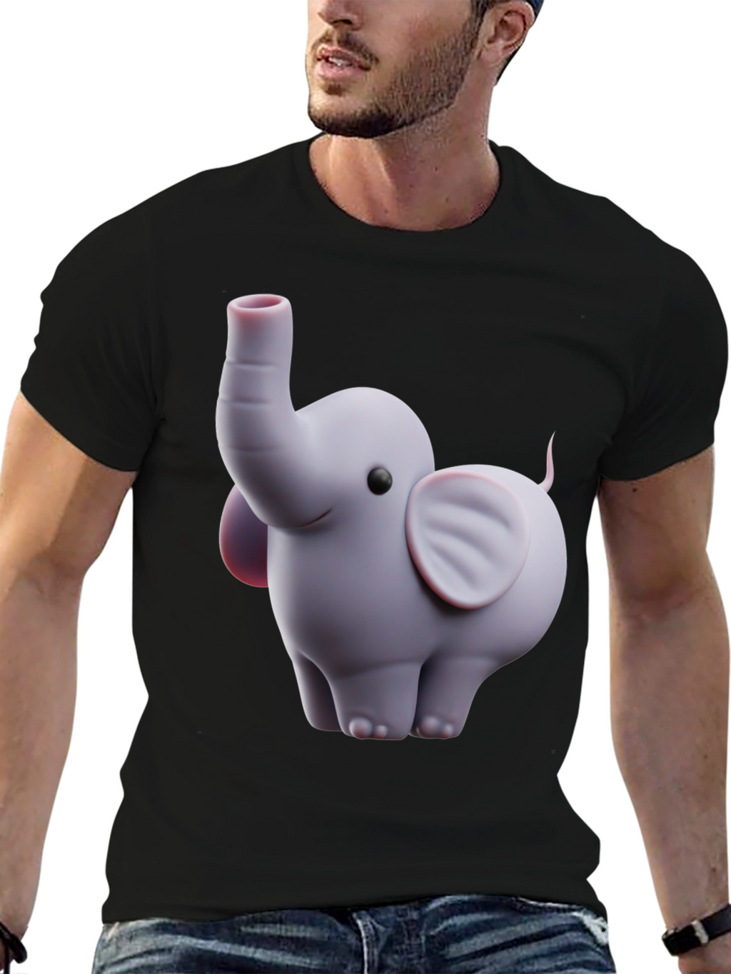 Cute Elephant Graphic Tee - Black Cotton Blend