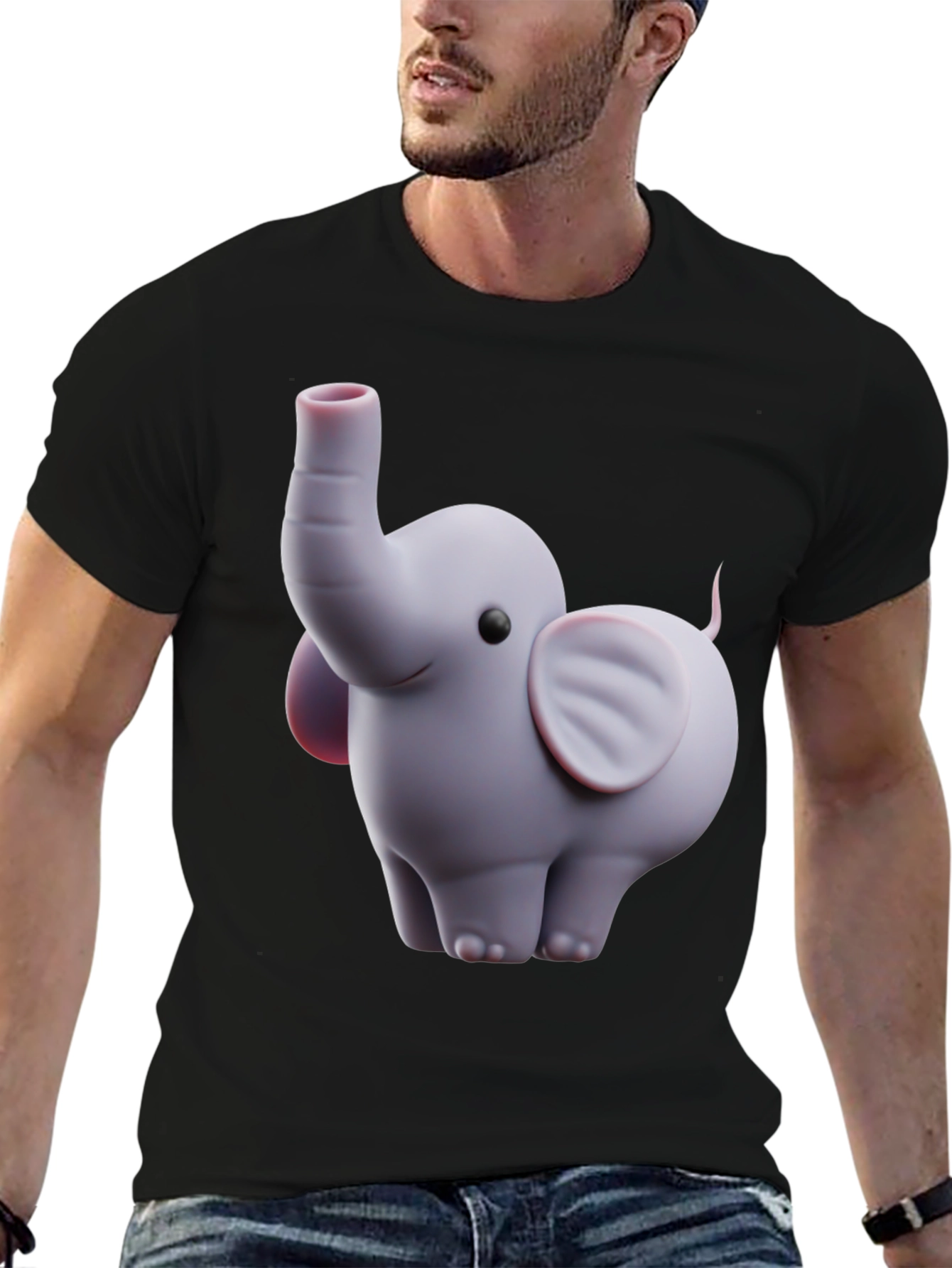Cute Elephant Graphic Tee - Black Cotton Blend