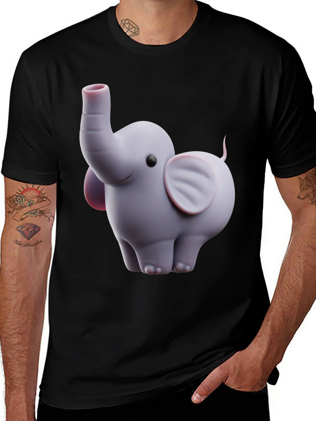Cute Elephant Graphic Tee - Black Cotton Blend