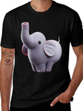 Cute Elephant Graphic Tee - Black Cotton Blend