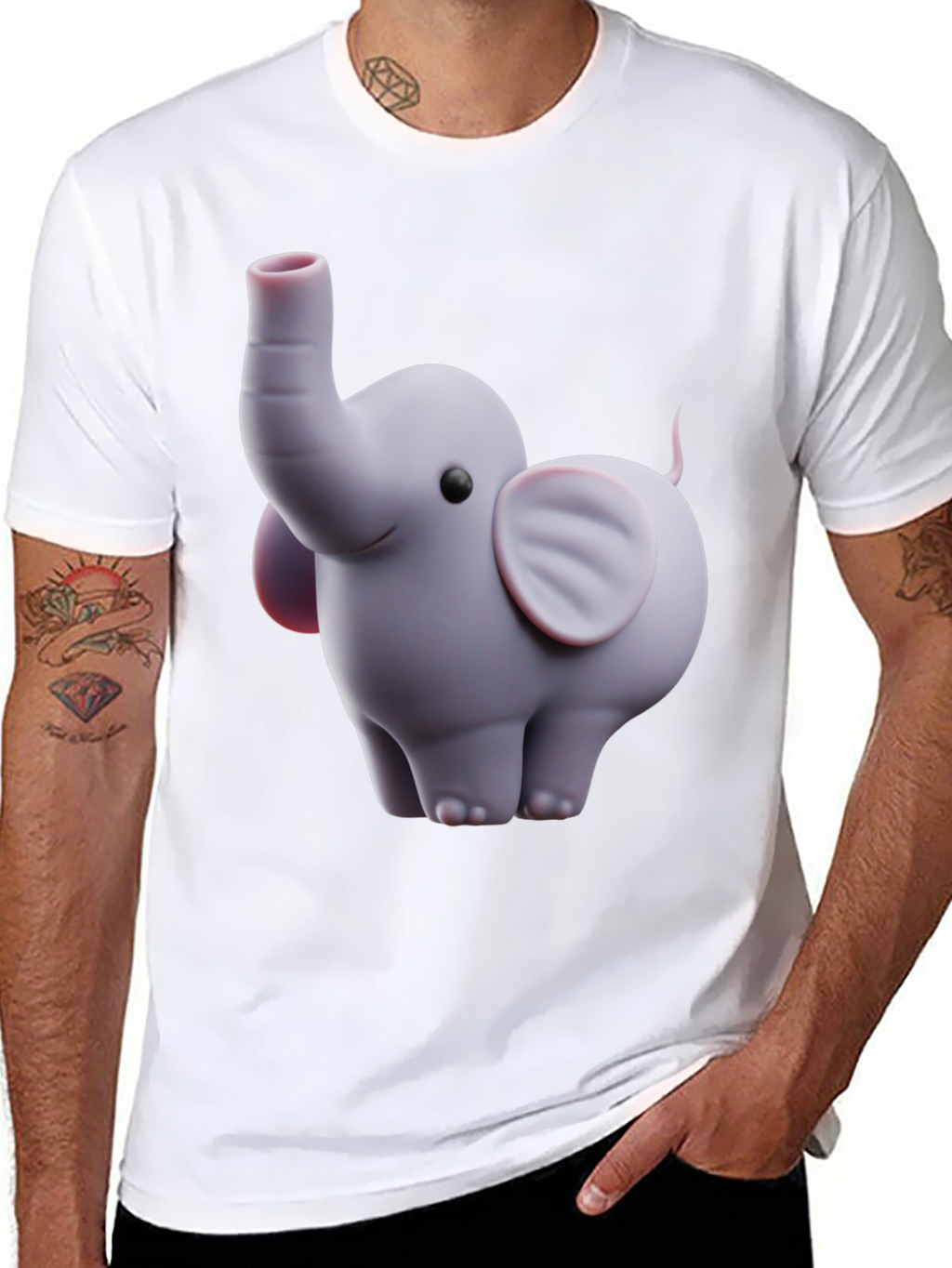 Cute Elephant Graphic Tee - Black Cotton Blend