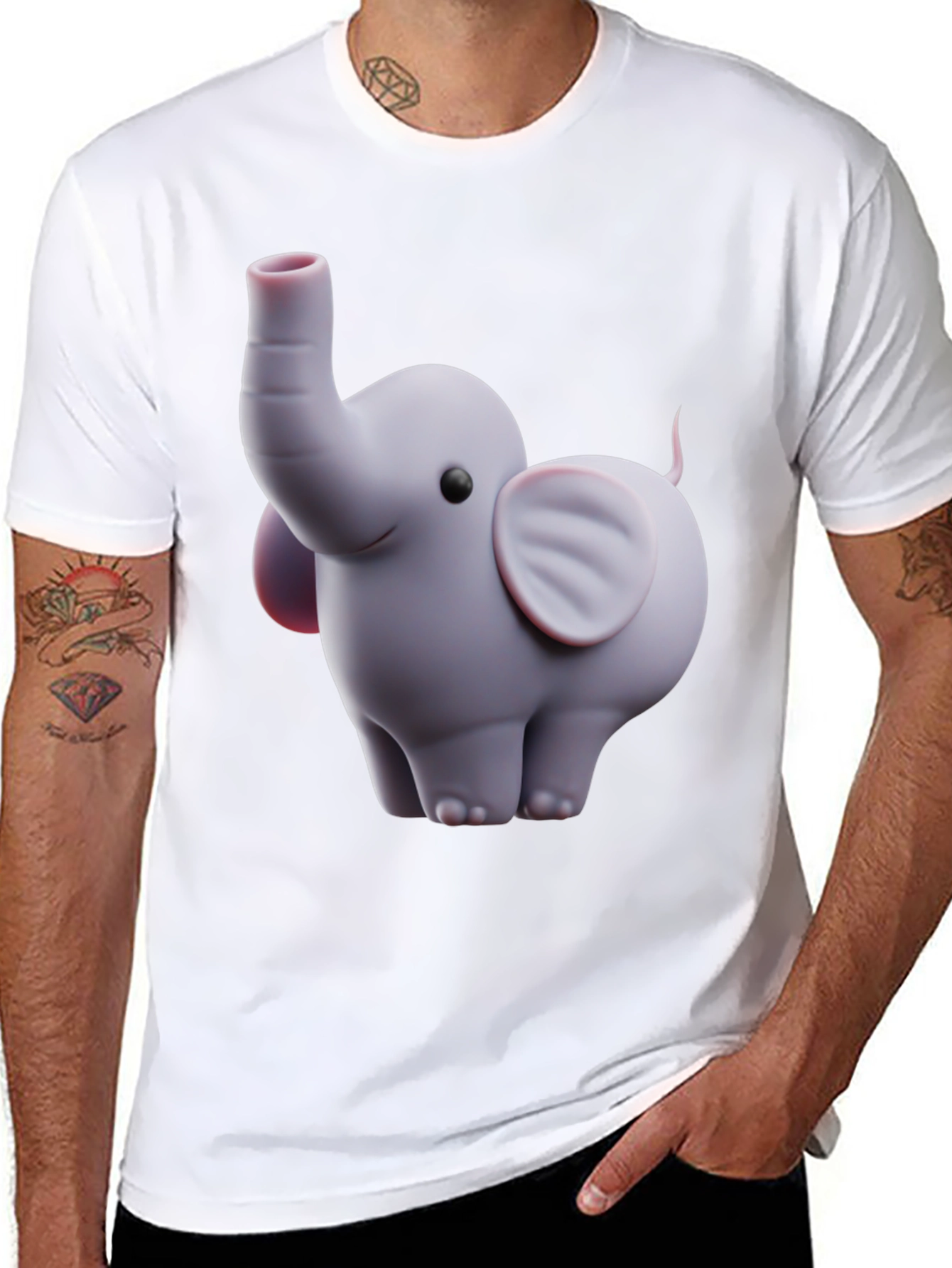 Cute Elephant Graphic Tee - Black Cotton Blend