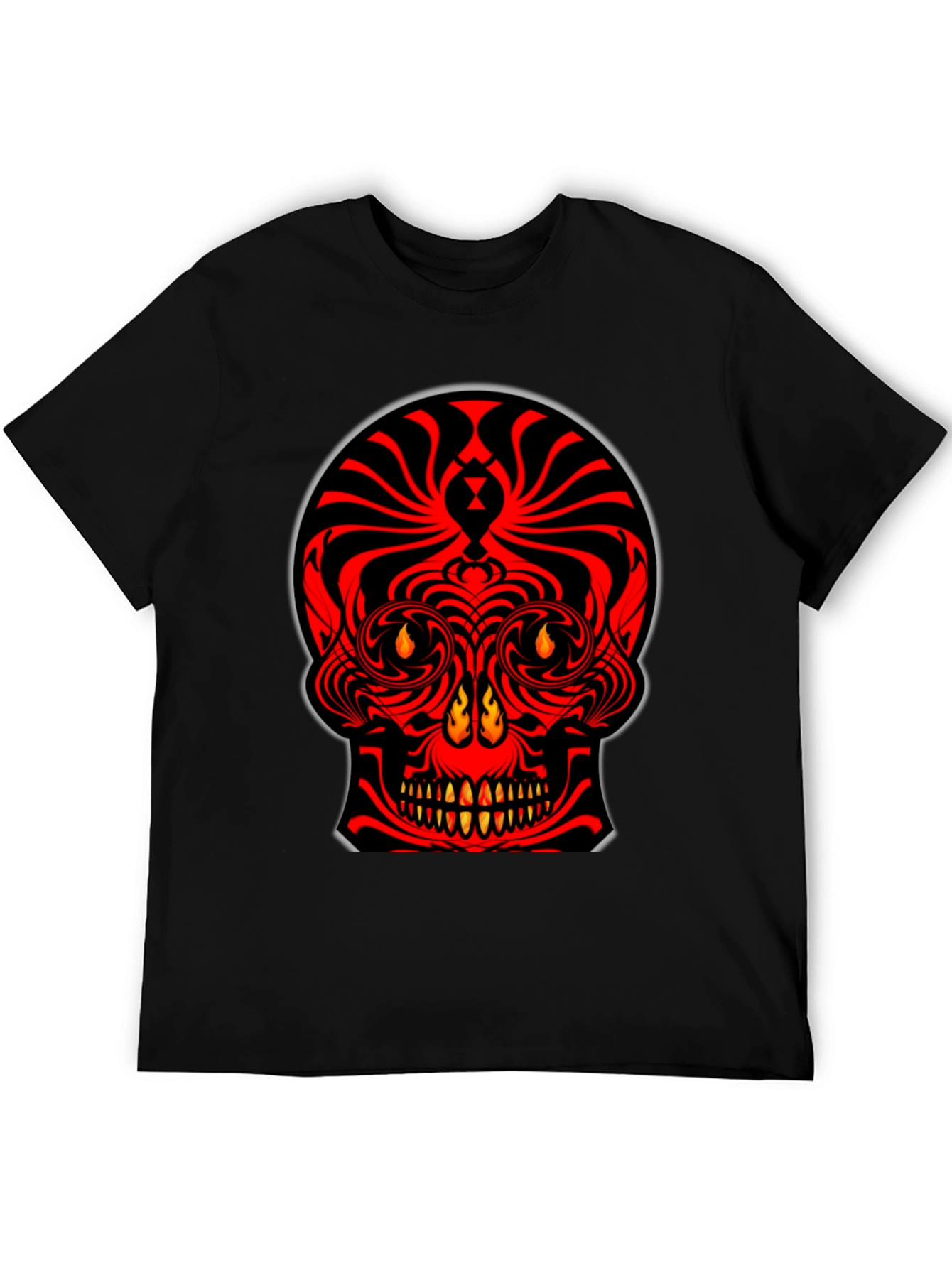 Fiery Skull Graphic Tee - Bold Red Design