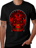 Fiery Skull Graphic Tee - Bold Red Design