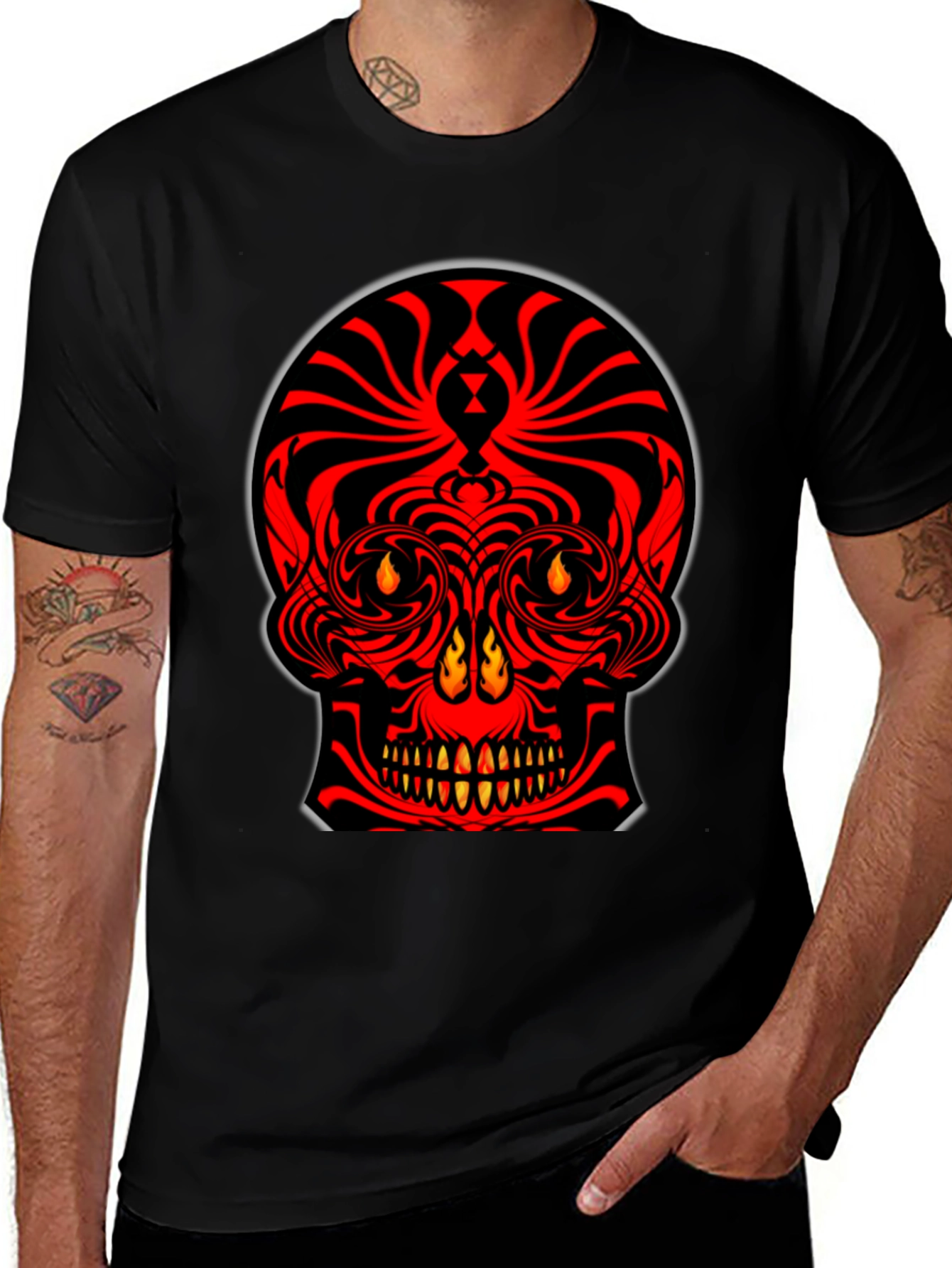 Fiery Skull Graphic Tee - Bold Red Design
