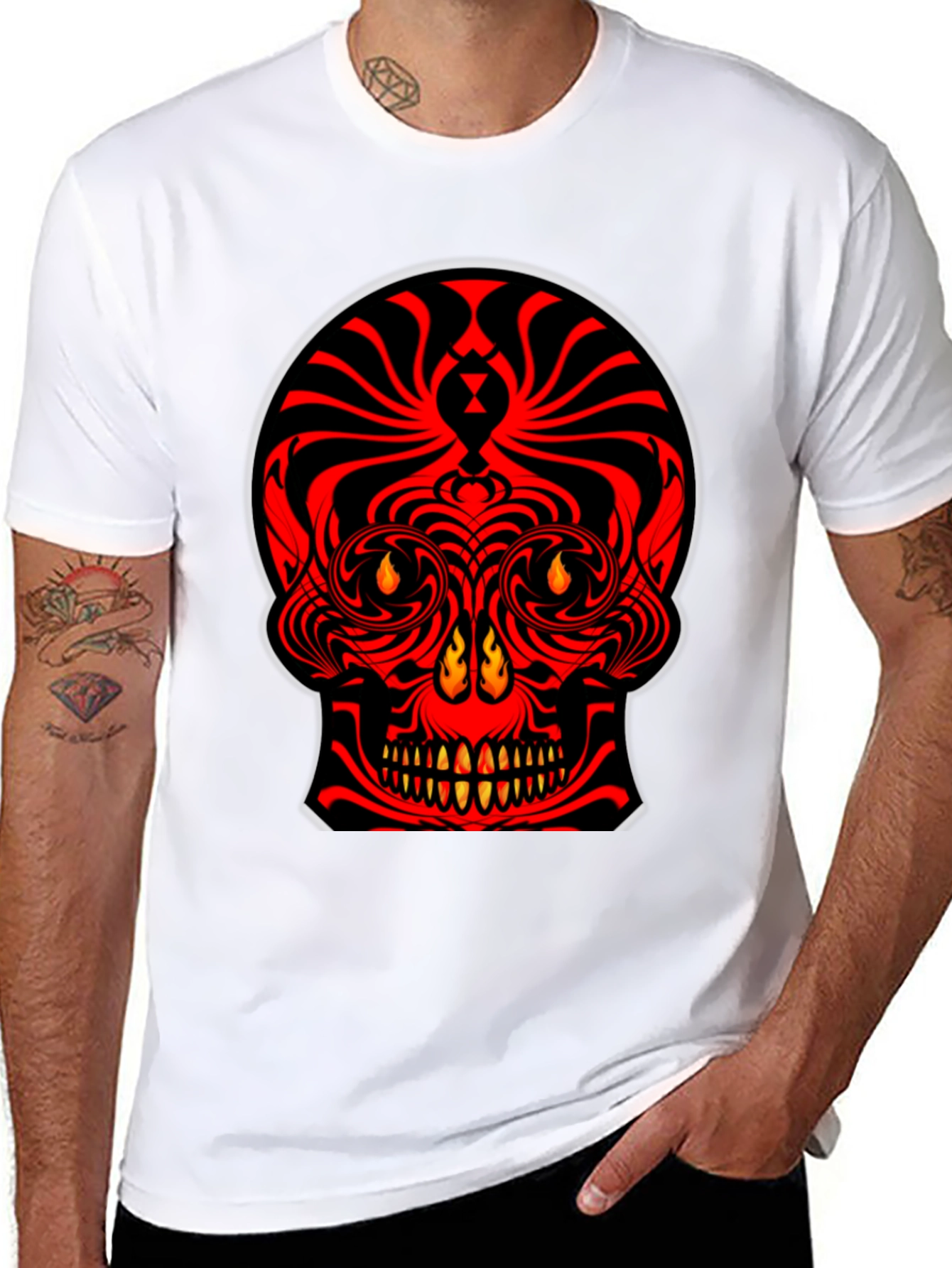 Fiery Skull Graphic Tee - Bold Red Design