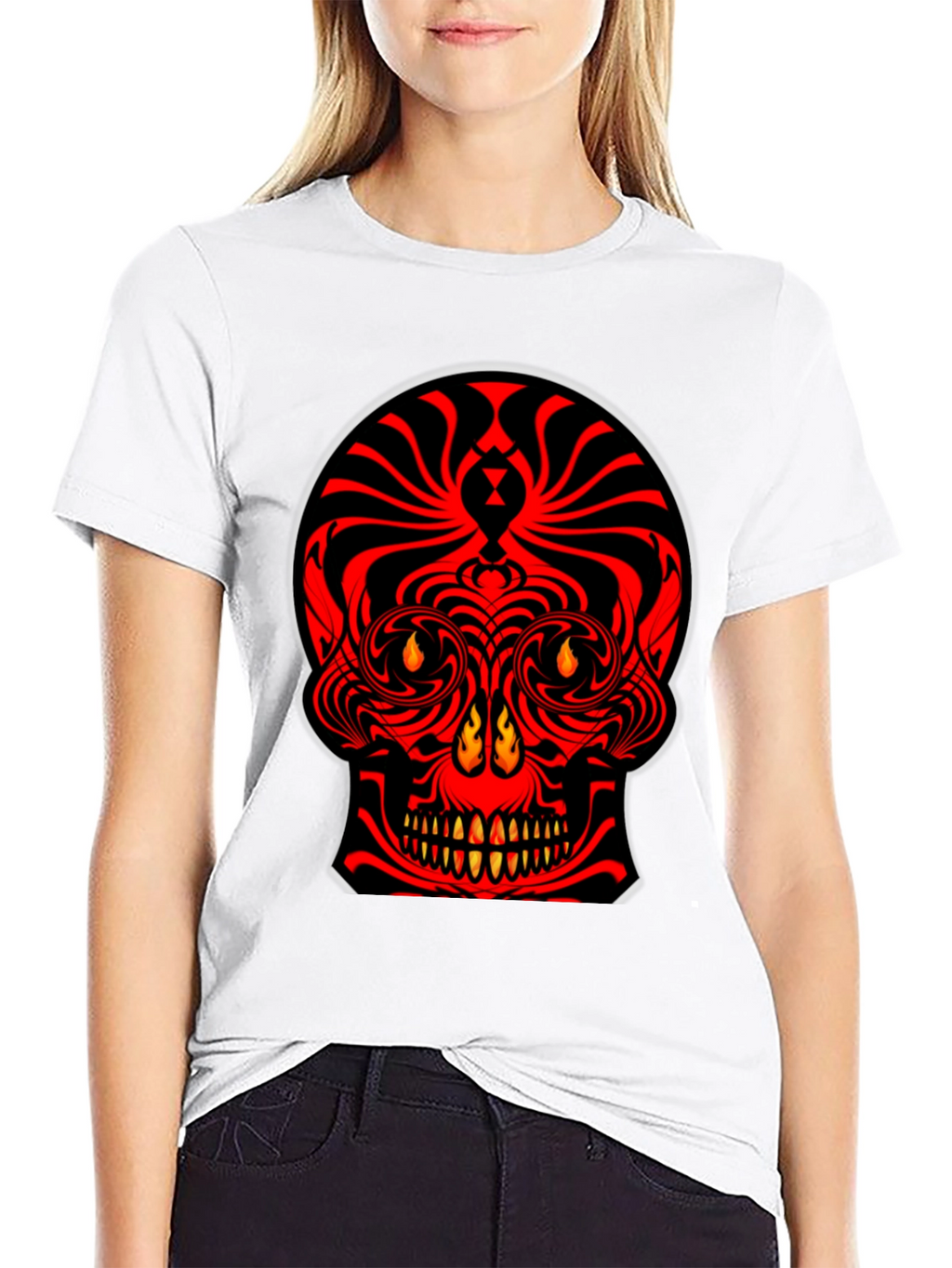 Fiery Skull Graphic Tee - Bold Red Design
