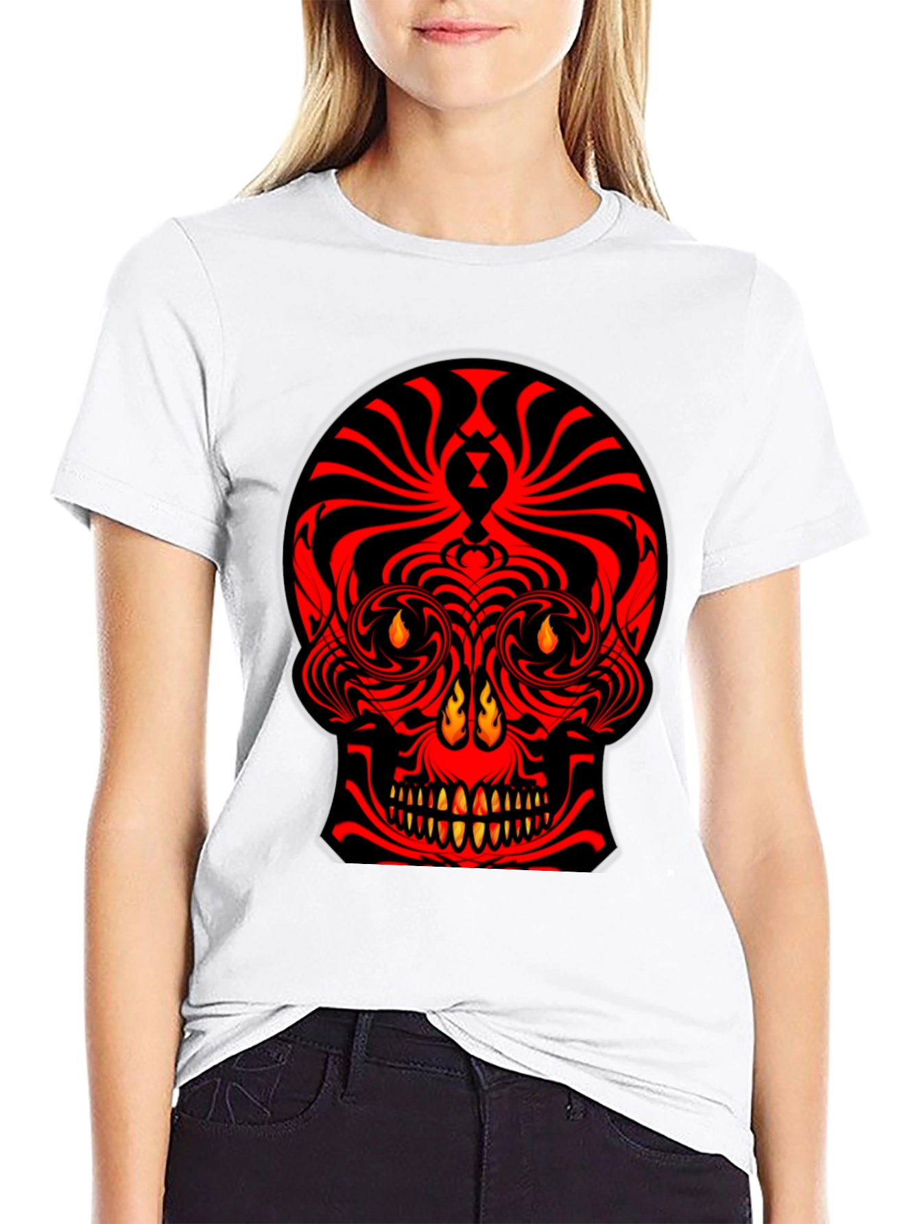 Fiery Skull Graphic Tee - Bold Red Design