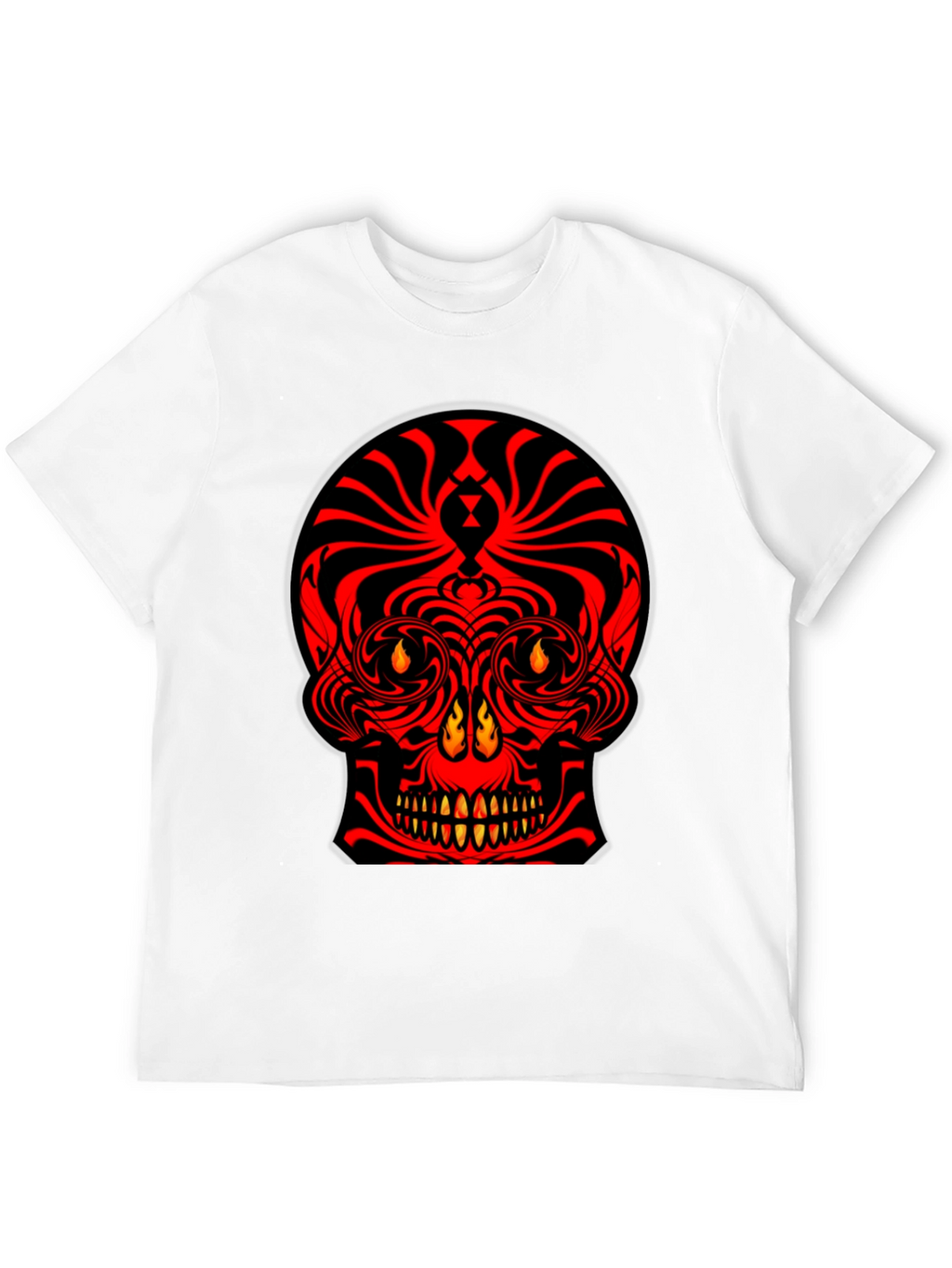 Fiery Skull Graphic Tee - Bold Red Design