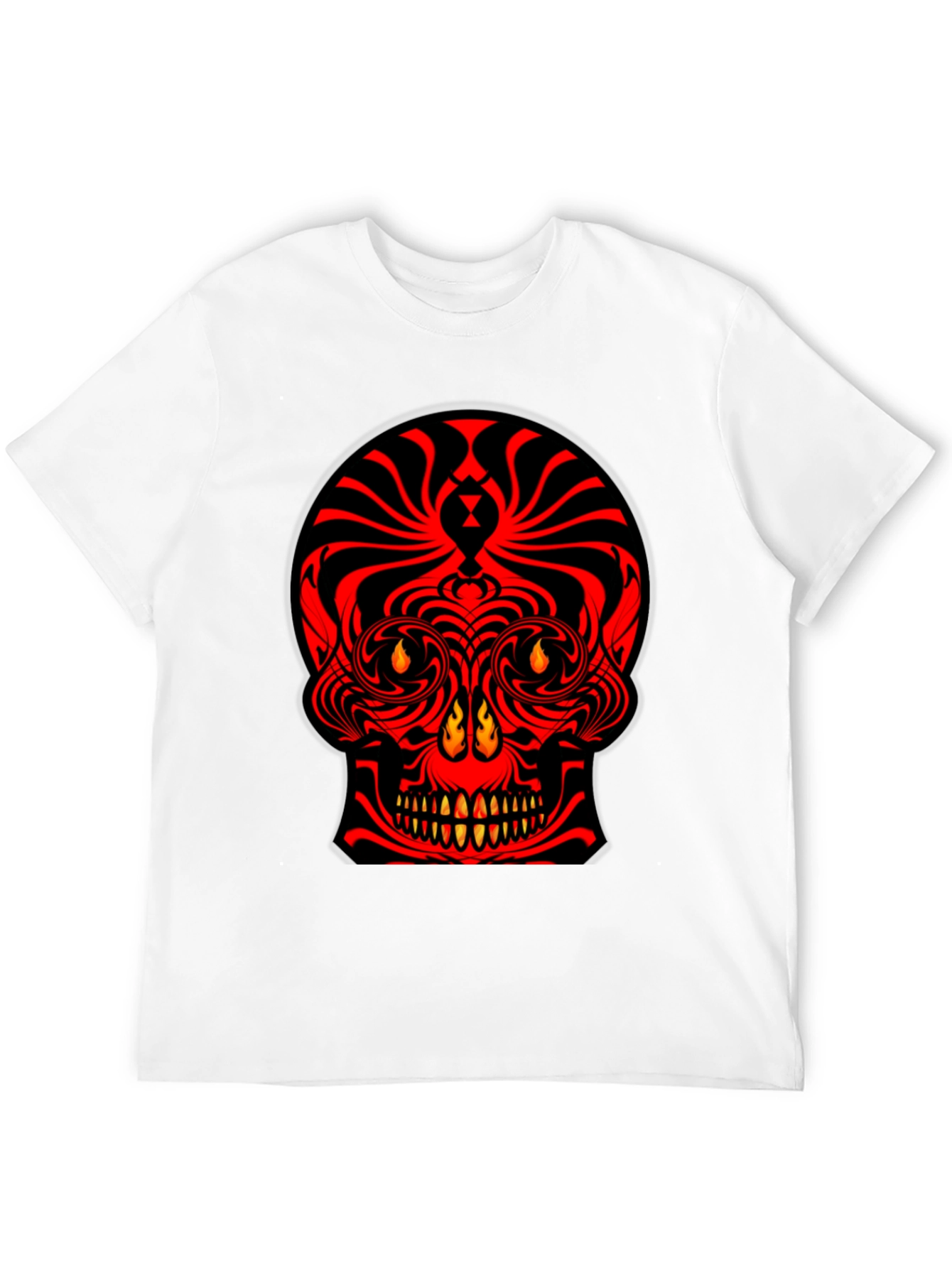 Fiery Skull Graphic Tee - Bold Red Design
