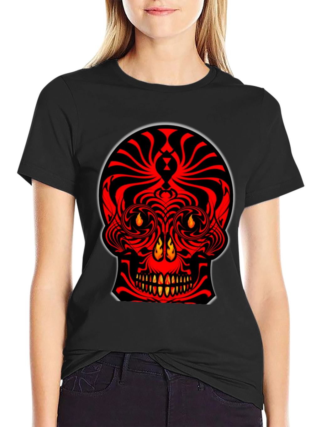 Fiery Skull Graphic Tee - Bold Red Design