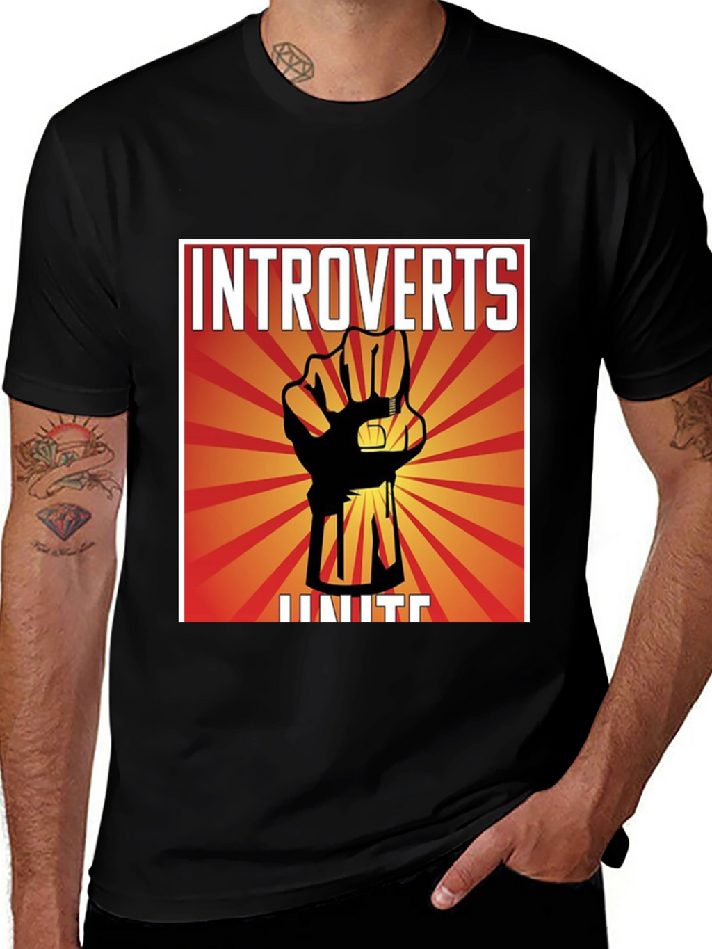 Introverts Unite Graphic T-Shirt - Black Crew Neck