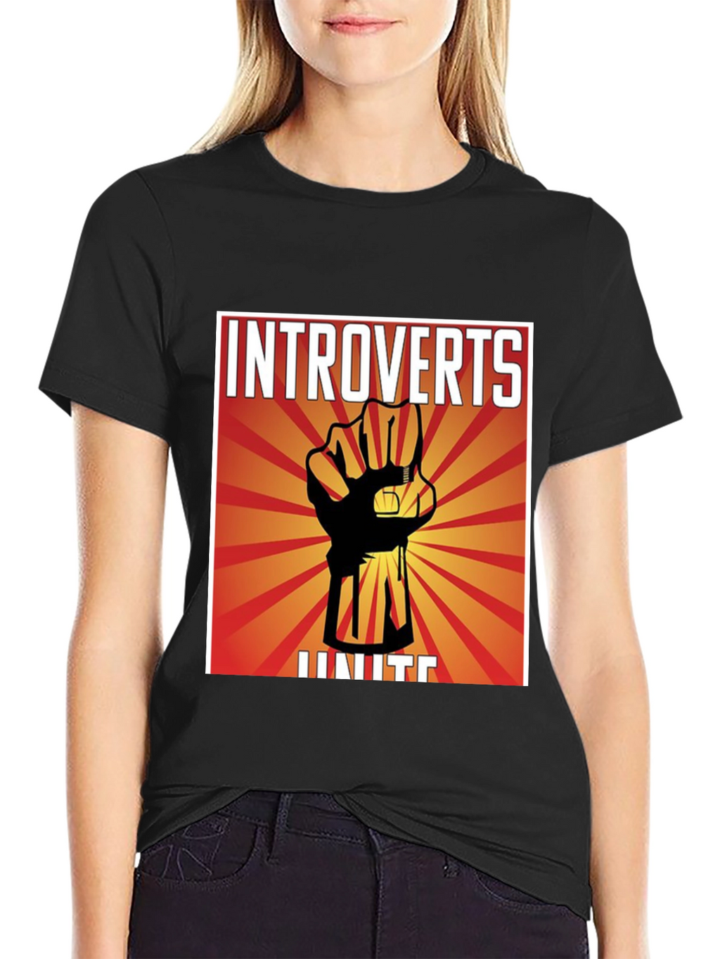 Introverts Unite Graphic T-Shirt - Black Crew Neck
