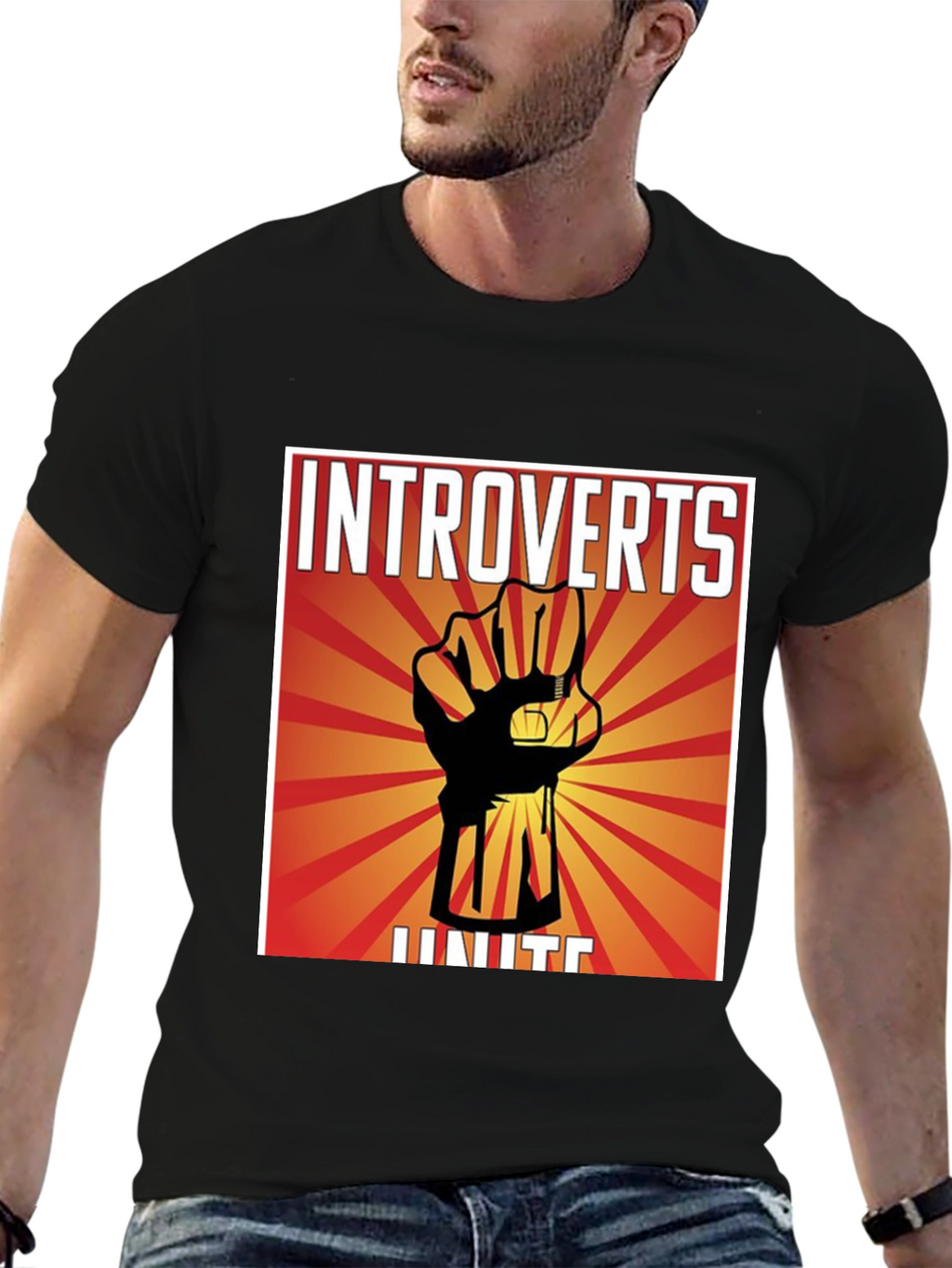Introverts Unite Graphic T-Shirt - Black Crew Neck
