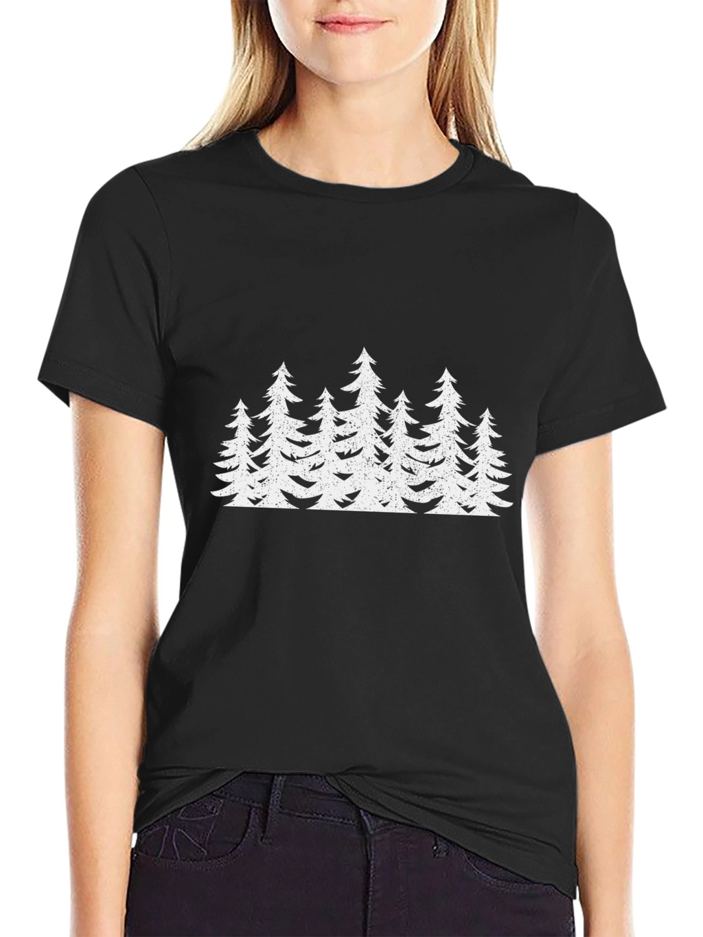Mens Black T-Shirt with White Forest Tree Design