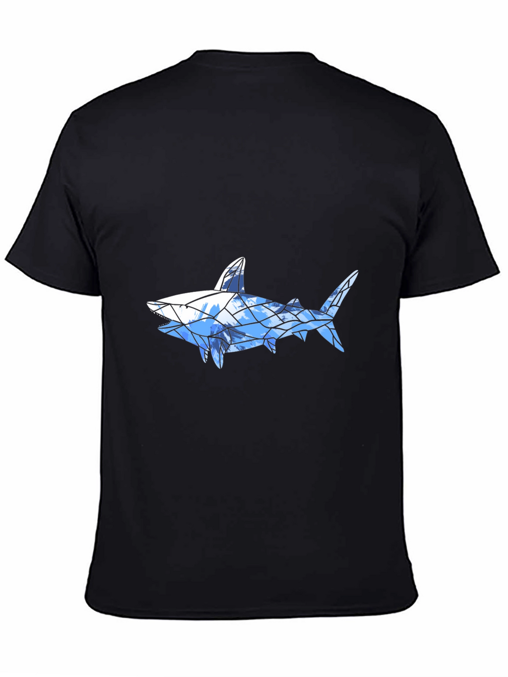 Geometric Shark Graphic Tee - Black Cotton Blend