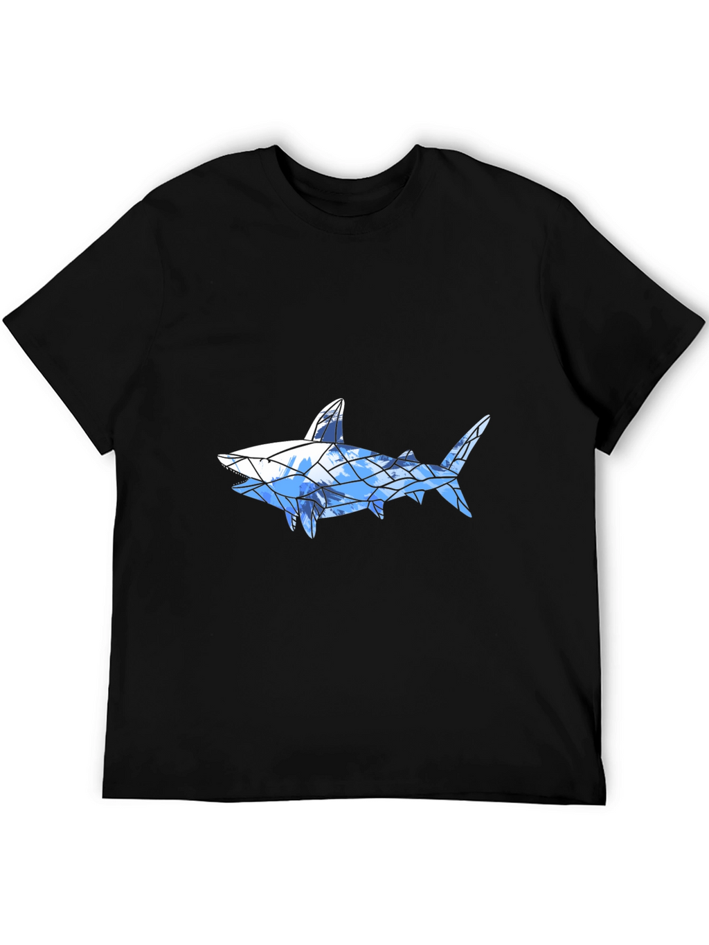 Geometric Shark Graphic Tee - Black Cotton Blend