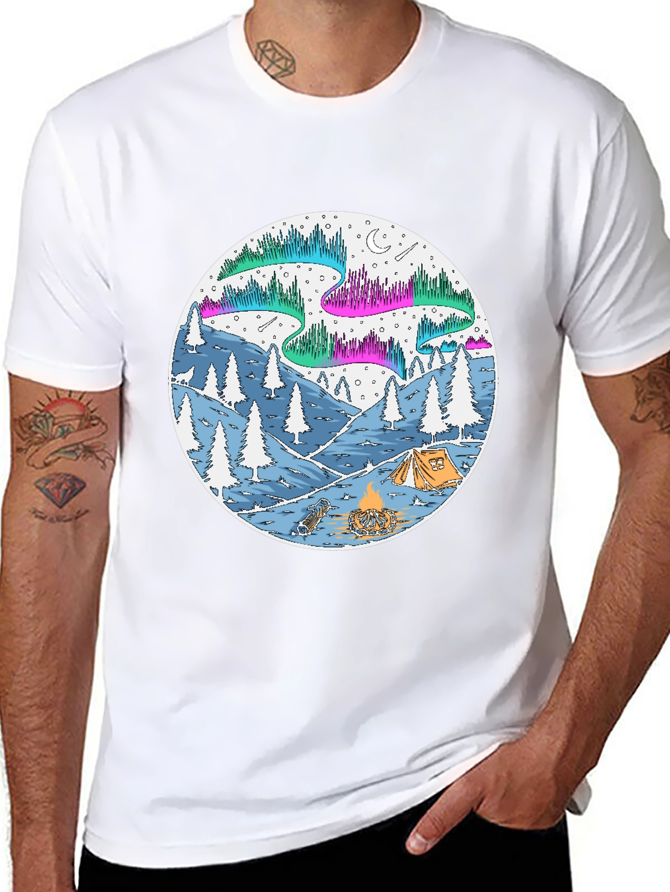 Aurora Camping Scene Graphic Tee