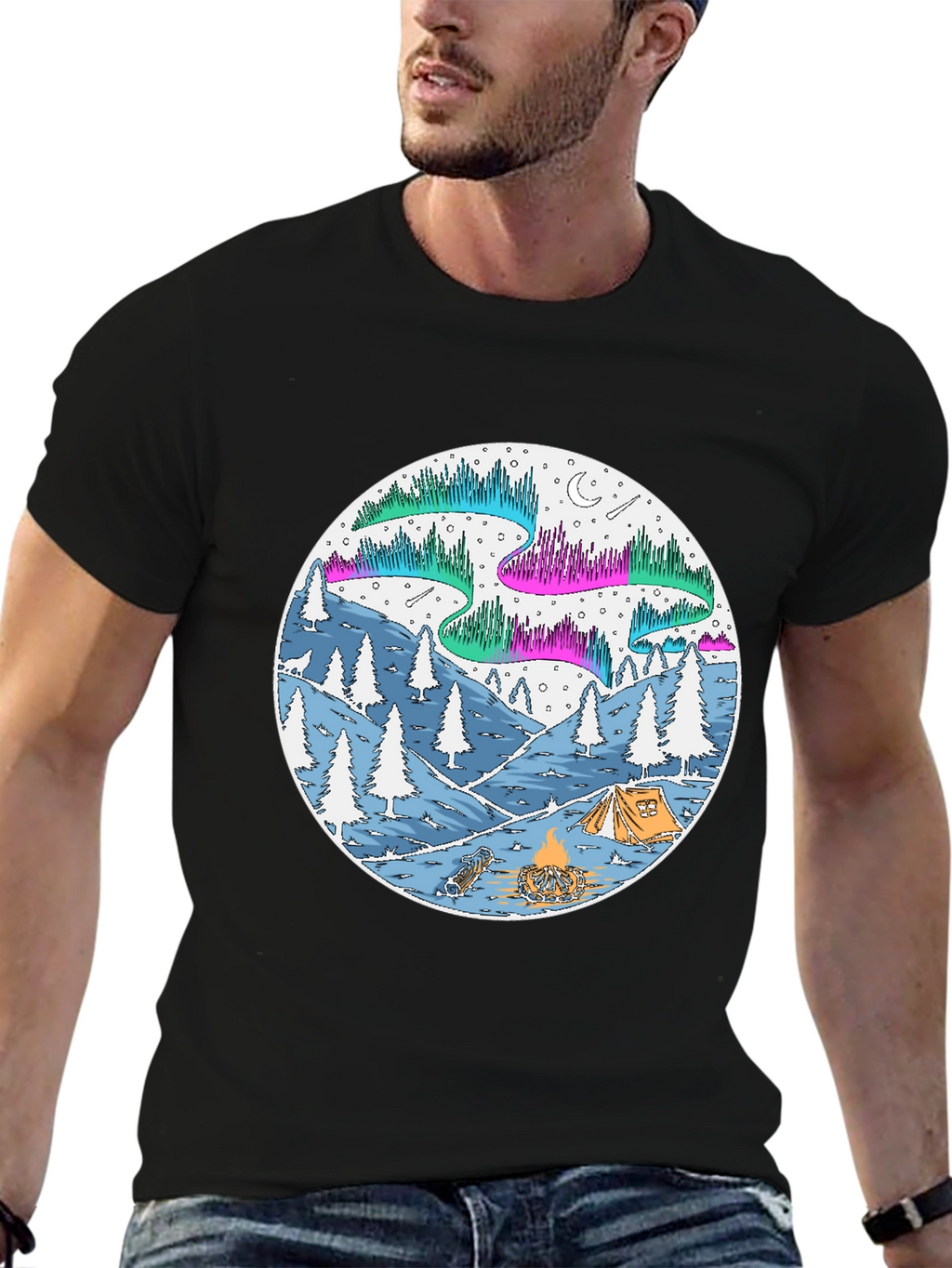 Aurora Camping Scene Graphic Tee