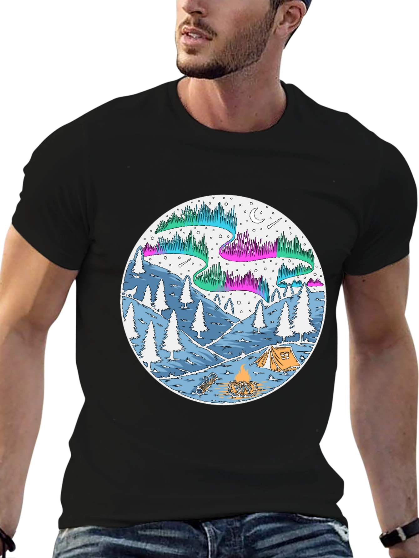 Aurora Camping Scene Graphic Tee