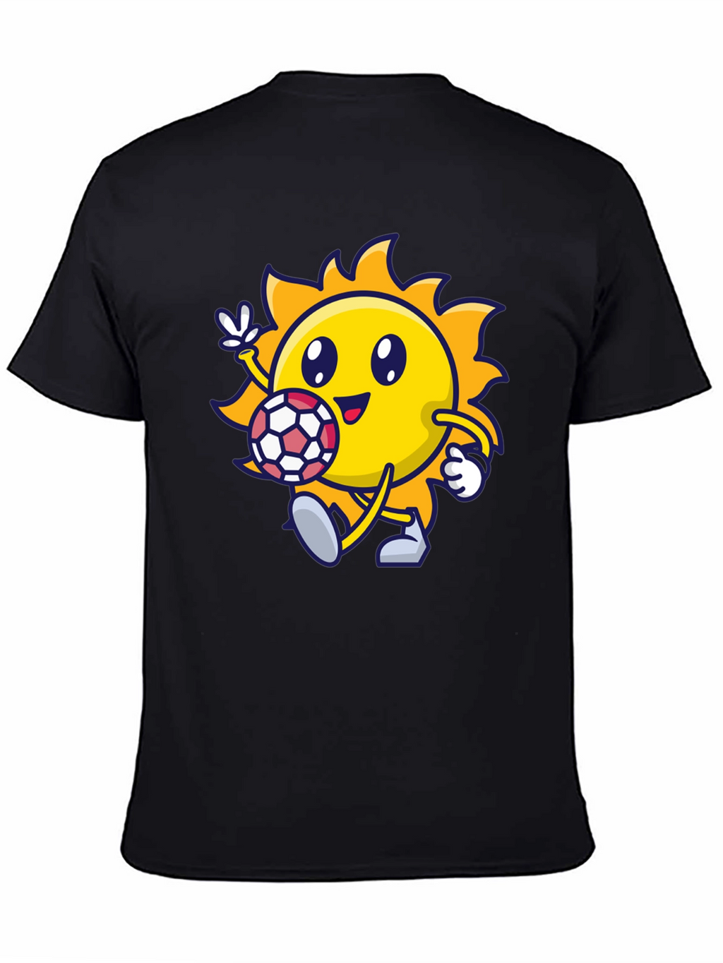 Cartoon Sun Soccer Black T-Shirt