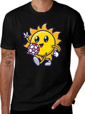 Cartoon Sun Soccer Black T-Shirt