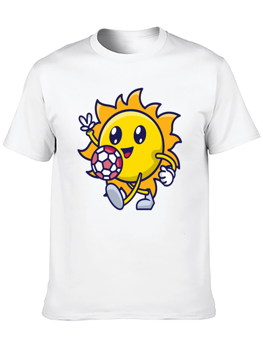 Cartoon Sun Soccer Black T-Shirt
