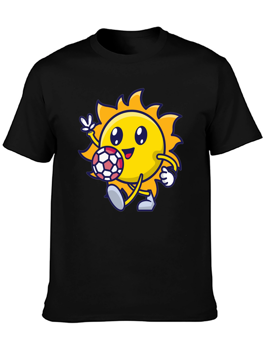 Cartoon Sun Soccer Black T-Shirt