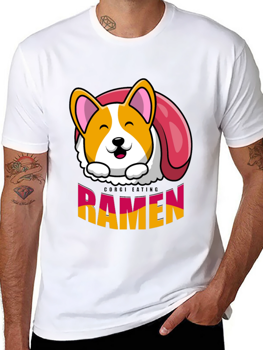 Corgi Eating Ramen Funny T-Shirt