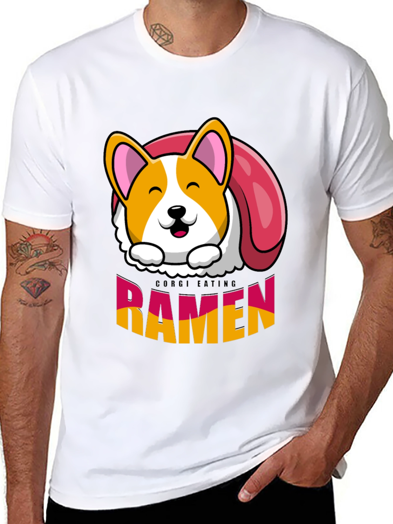 Corgi Eating Ramen Funny T-Shirt