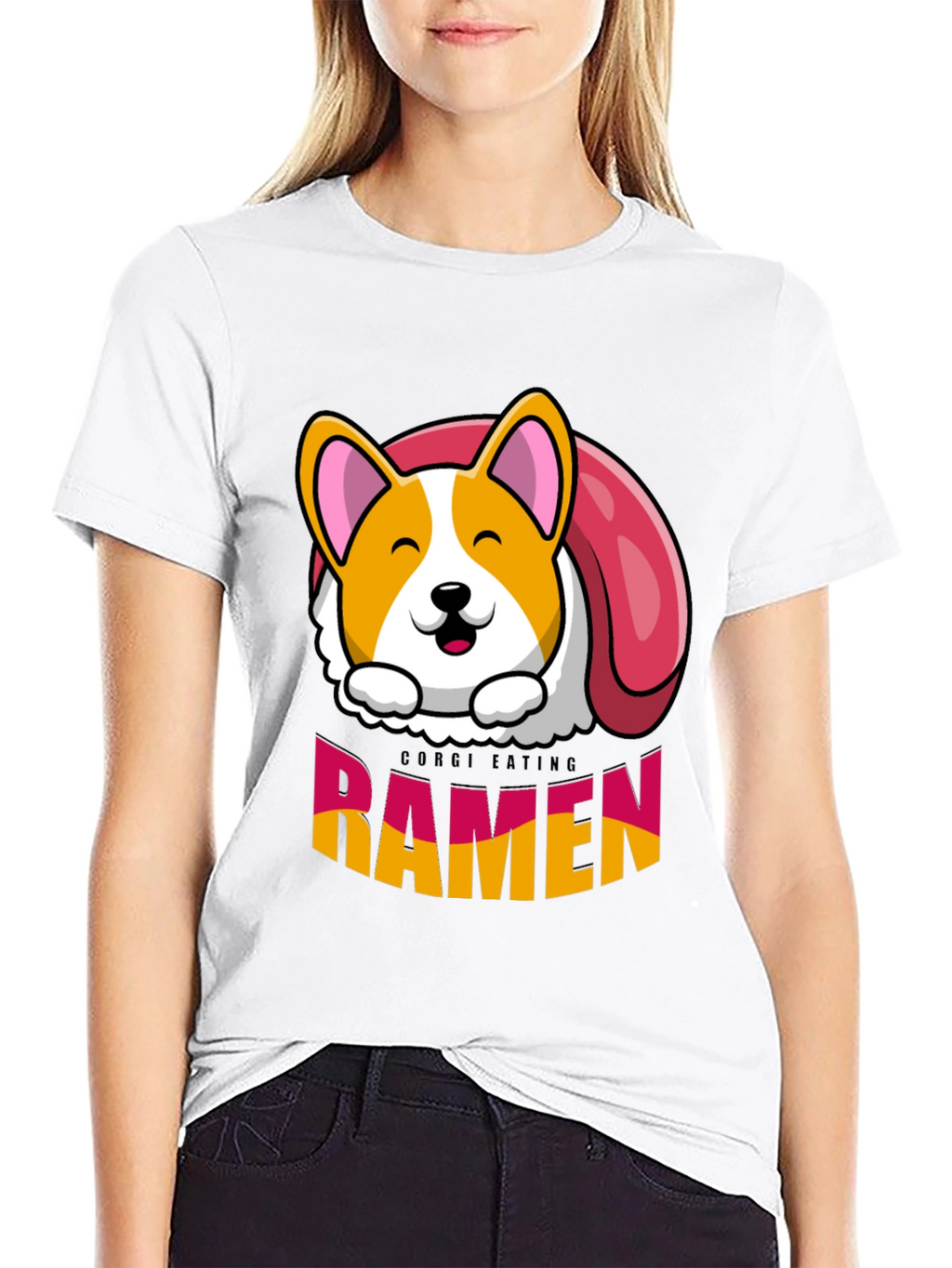 Corgi Eating Ramen Funny T-Shirt