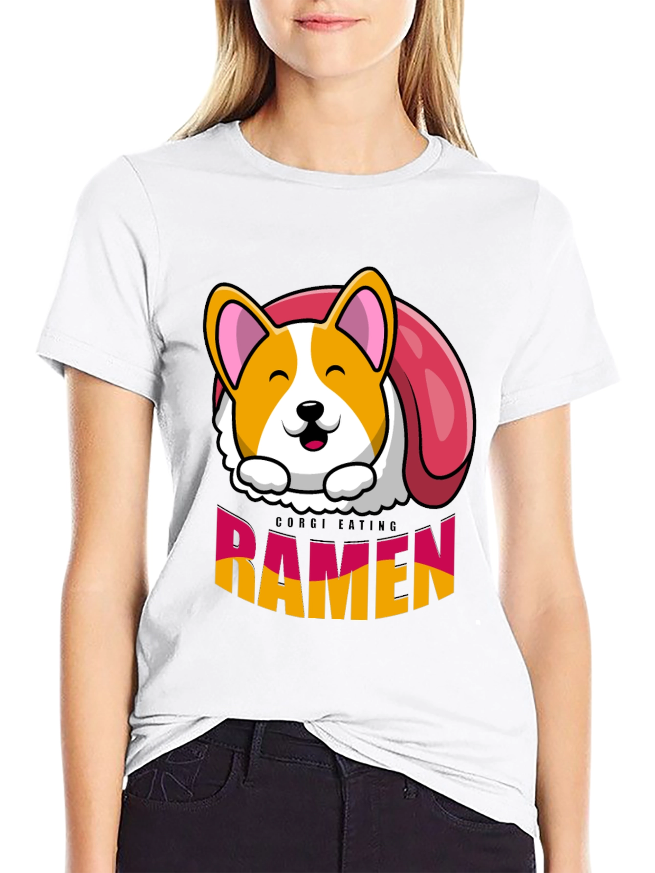 Corgi Eating Ramen Funny T-Shirt