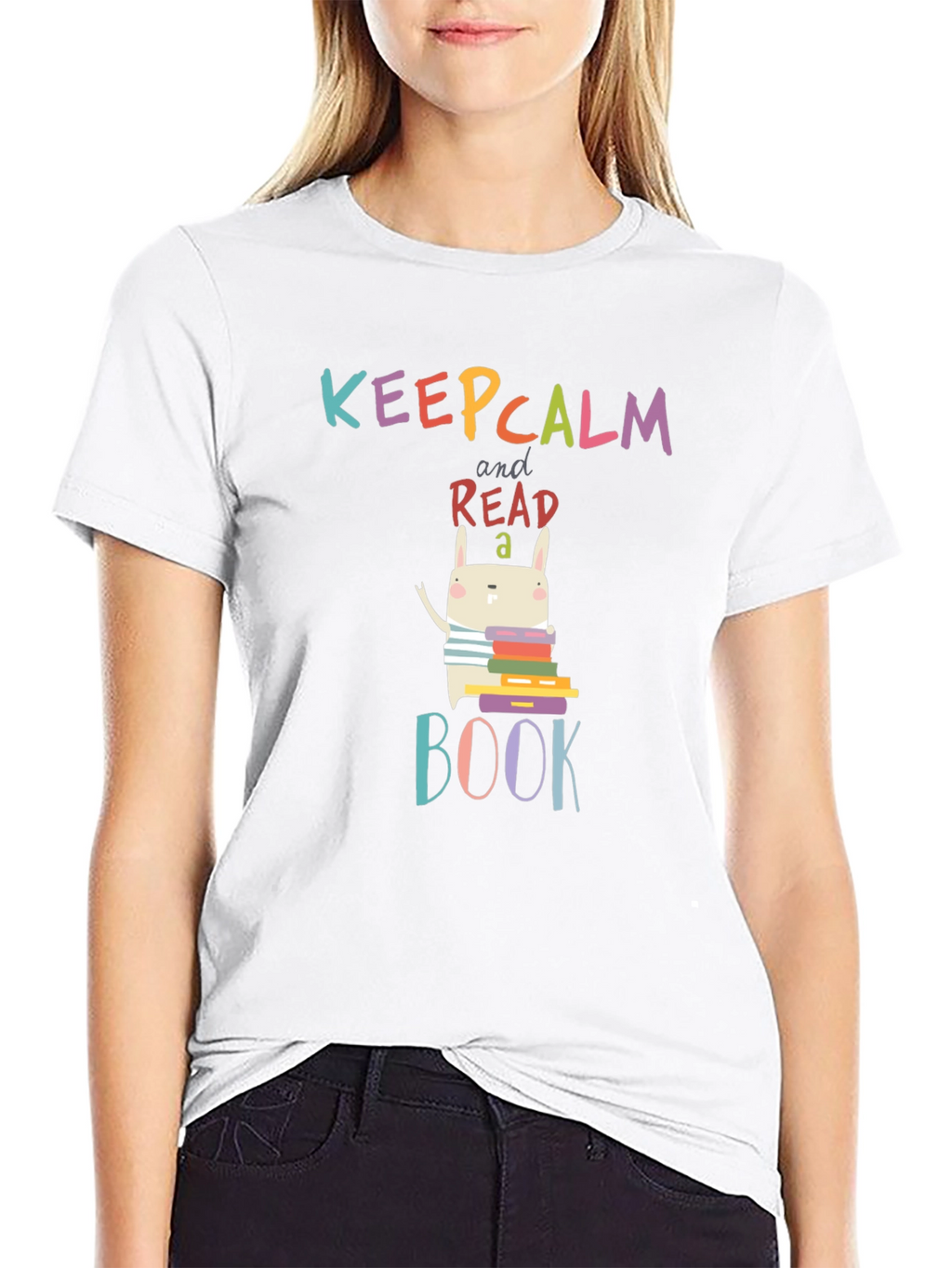 Keep Calm Read a Book T-Shirt Cute Bunny Design