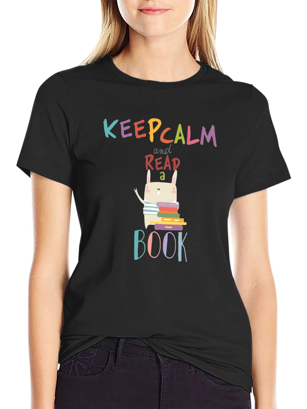 Keep Calm Read a Book T-Shirt Cute Bunny Design