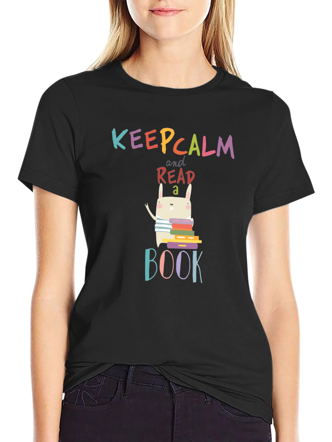 Keep Calm Read a Book T-Shirt Cute Bunny Design