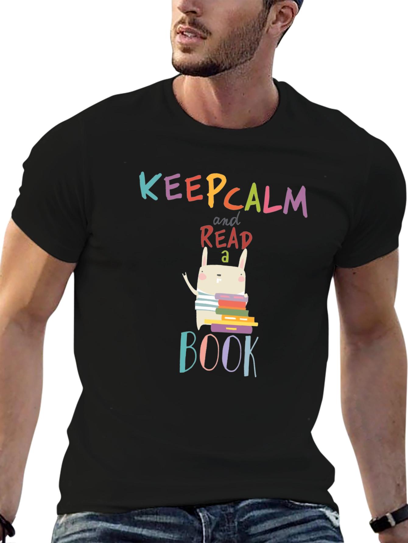 Keep Calm Read a Book T-Shirt Cute Bunny Design