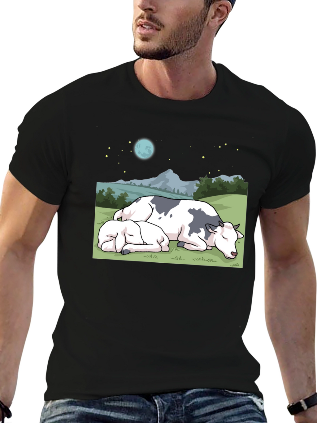 Cow & Calf Night Scene T-Shirt
