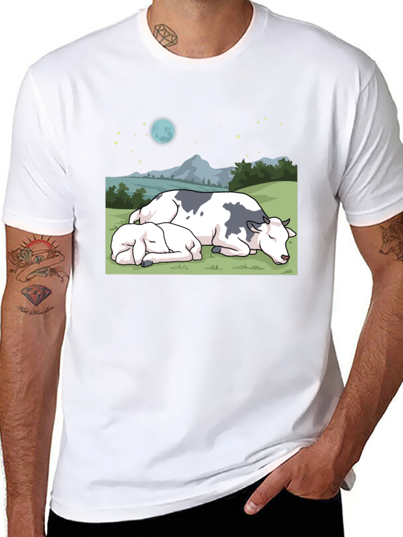 Cow & Calf Night Scene T-Shirt