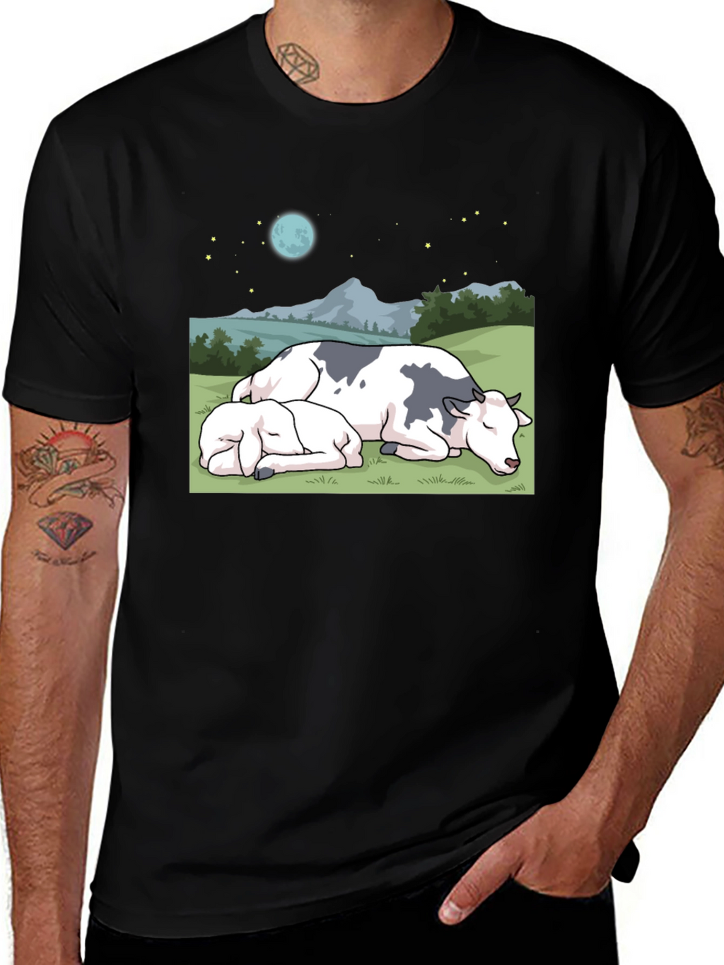 Cow & Calf Night Scene T-Shirt