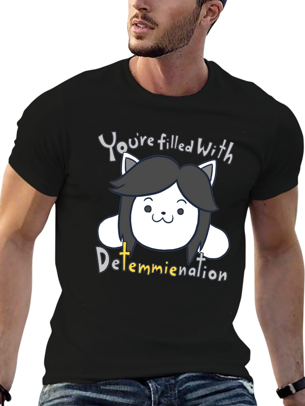 Temmie Undertale Black T-Shirt - Youre Filled With Determination