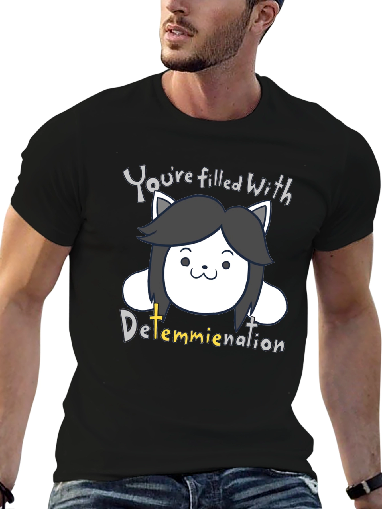 Temmie Undertale Black T-Shirt - Youre Filled With Determination