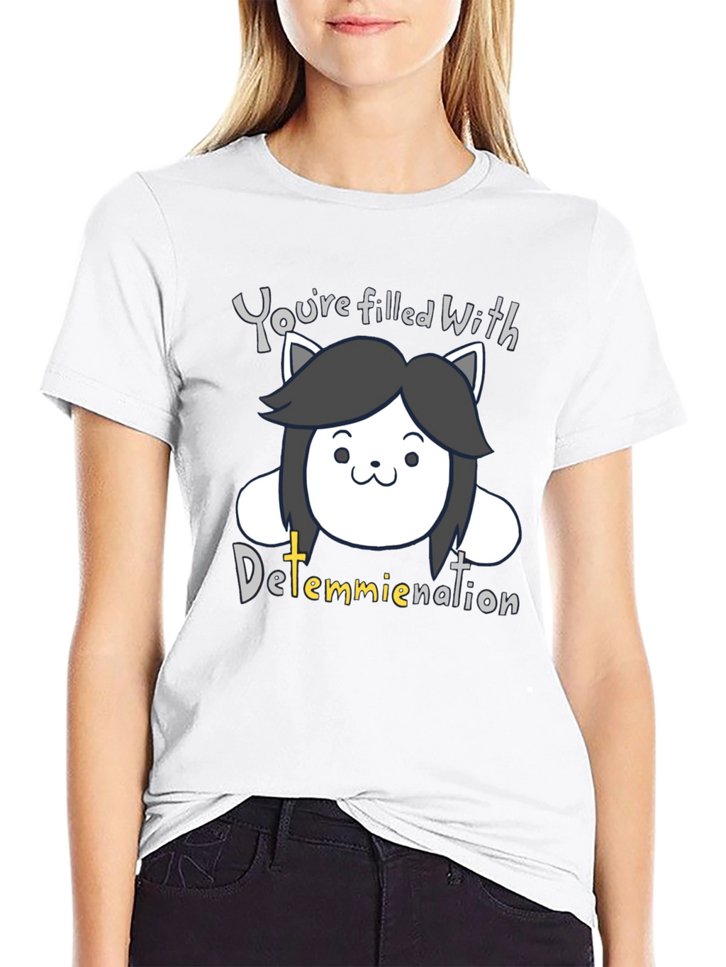 Temmie Undertale Black T-Shirt - Youre Filled With Determination