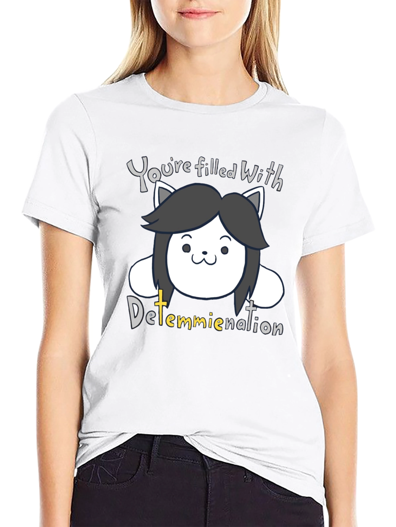 Temmie Undertale Black T-Shirt - Youre Filled With Determination