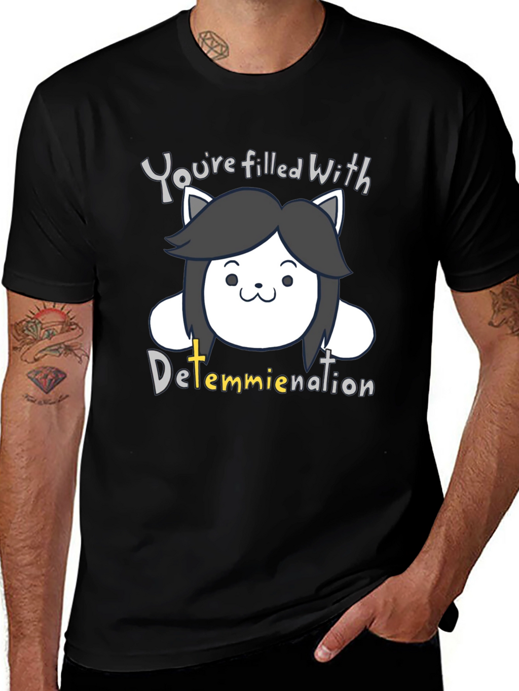 Temmie Undertale Black T-Shirt - Youre Filled With Determination