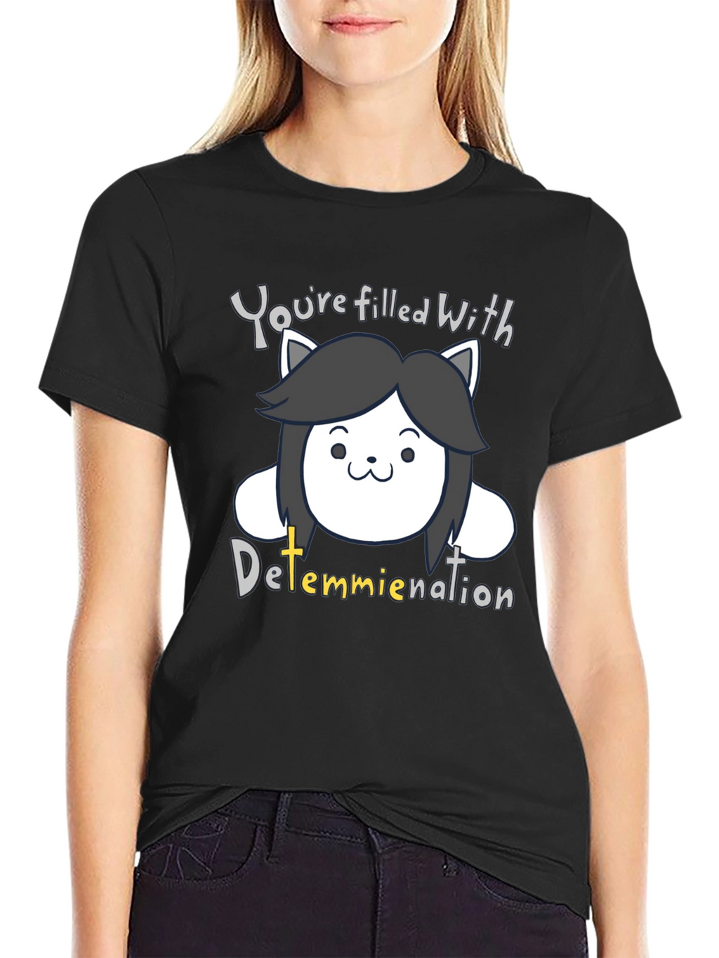 Temmie Undertale Black T-Shirt - Youre Filled With Determination